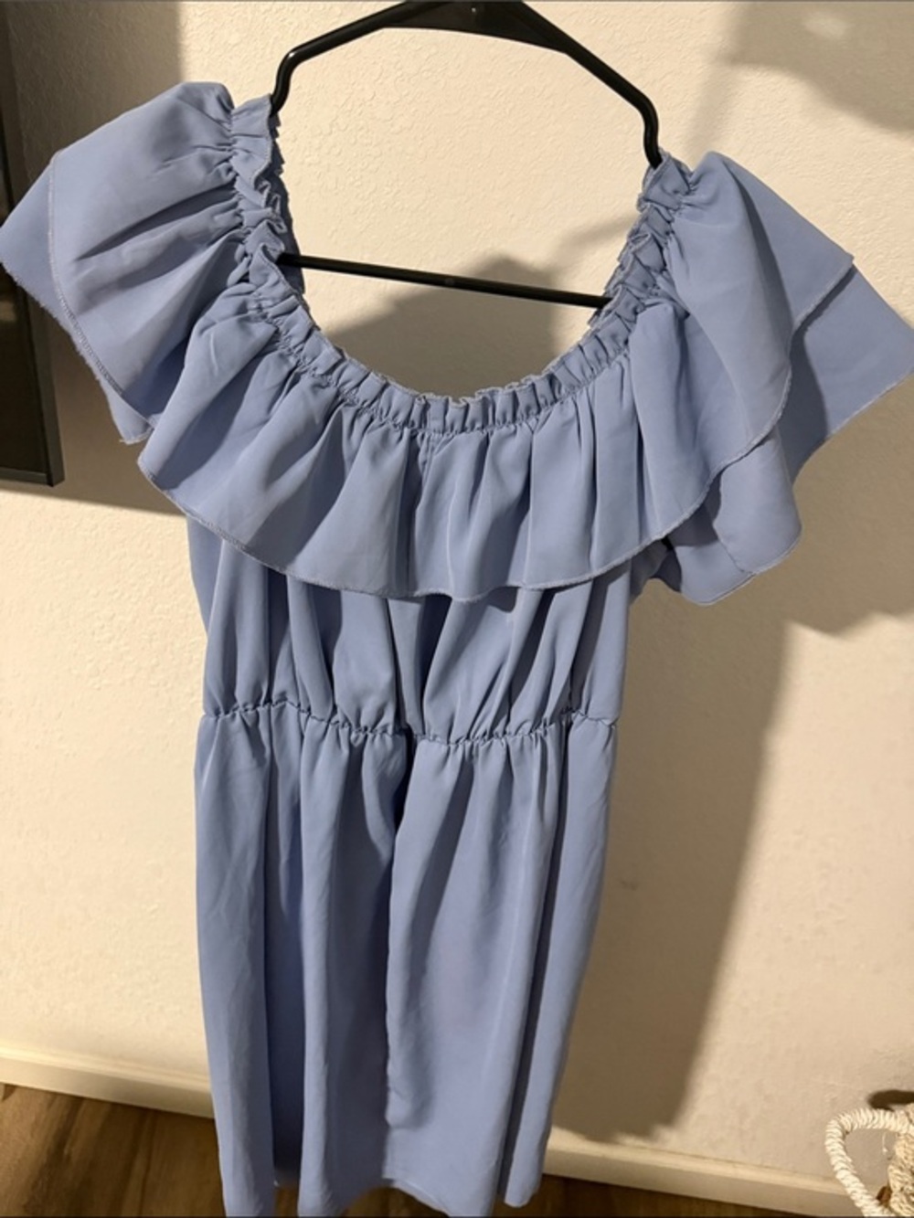 Light Blue Ruffle Off-Shoulder Women’s Dress